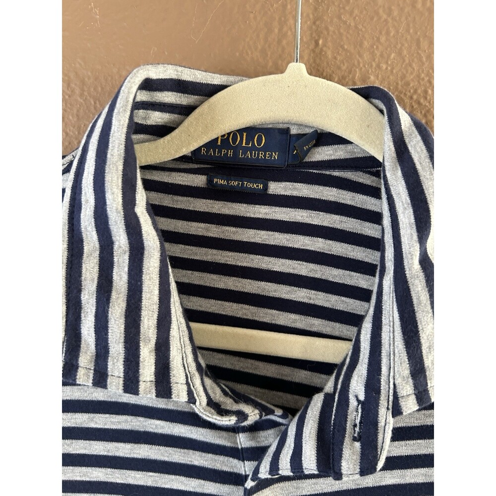 Ralph Lauren Polo Sz XL Gray Navy Stripe. Pima Cotton Soft Touch. Luxury Shirt - Picture 3 of 5